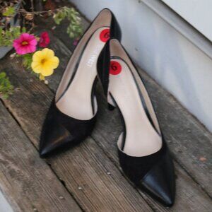 Nine West Black Leather Suede Pointy Toe Pump Heels Sz 6